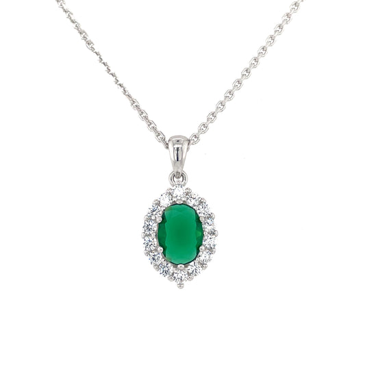 Sterling Silver Green CZ Cluster Pendant GL2083GN