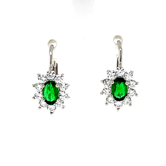 Sterling Silver Green CZ Cluster Earrings GL2087GR