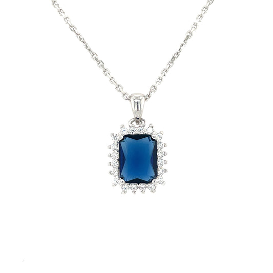 Sterling Silver Blue CZ Rectangular Pendant & Earring Set GL2089