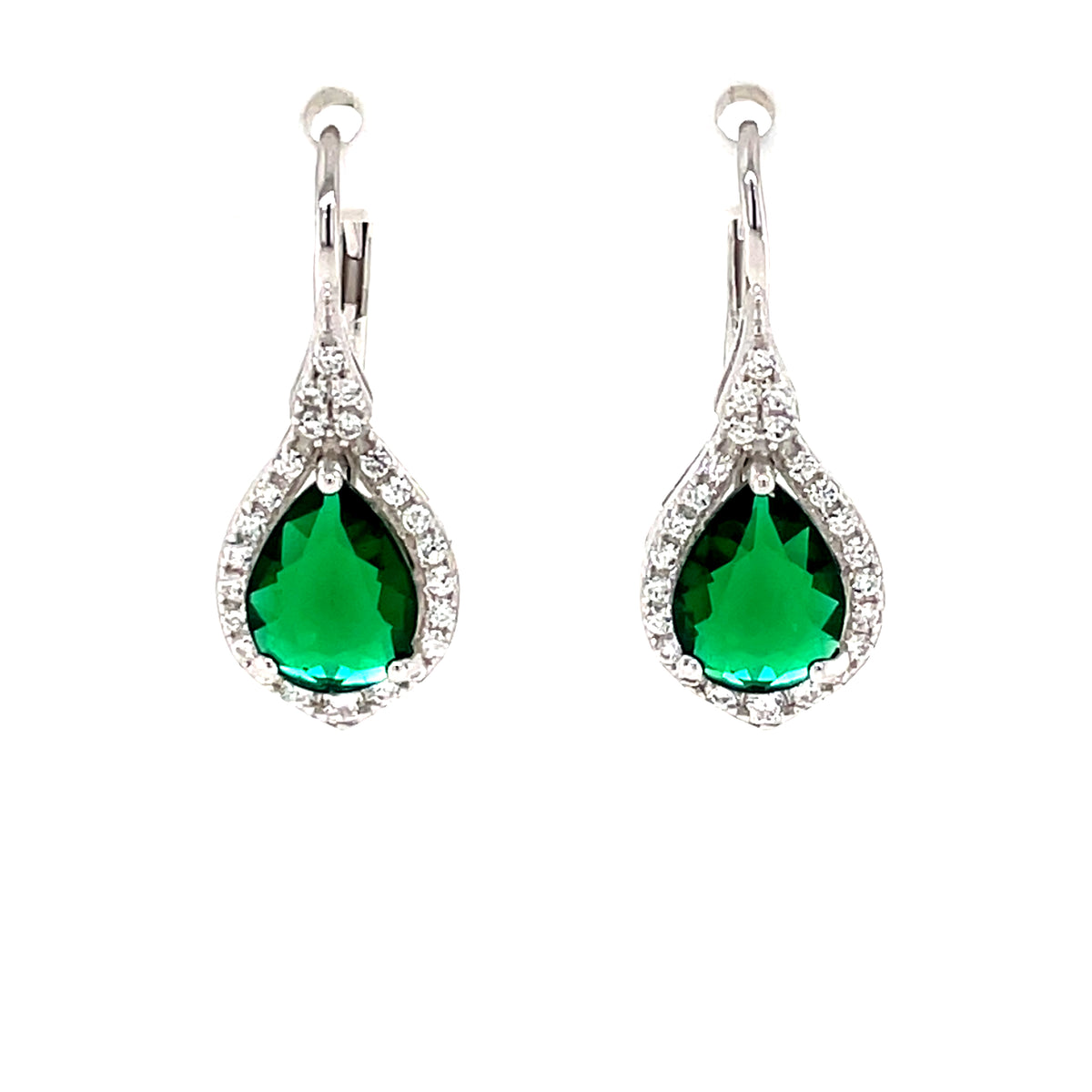 Sterling Silver Green CZ Teardrop Earrings GL2090GR