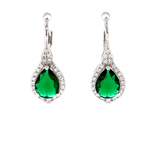 Sterling Silver Green CZ Teardrop Earrings GL2090GR