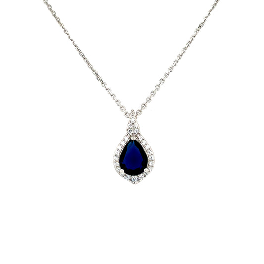 Sterling Silver Blue CZ Teardrop Pendant GL2091BL