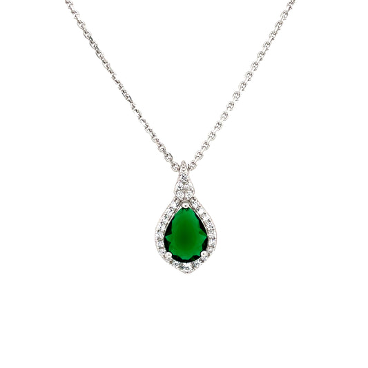 Sterling Silver Green CZ Teardrop Pendant GL2091GR