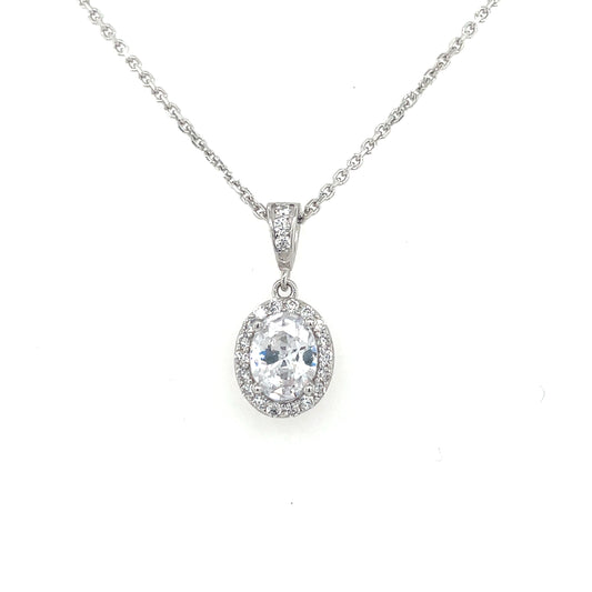 Sterling Silver CZ Halo Pendant & Earring Set GL2099