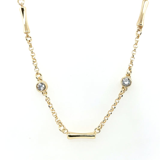 Gold-plated Silver CZ & Bars Necklace GL2176