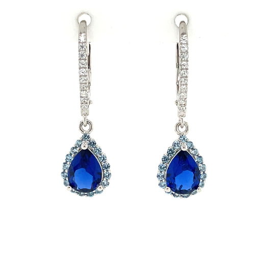 Sterling Silver Blue CZ Pendant & Earring Set GL2295