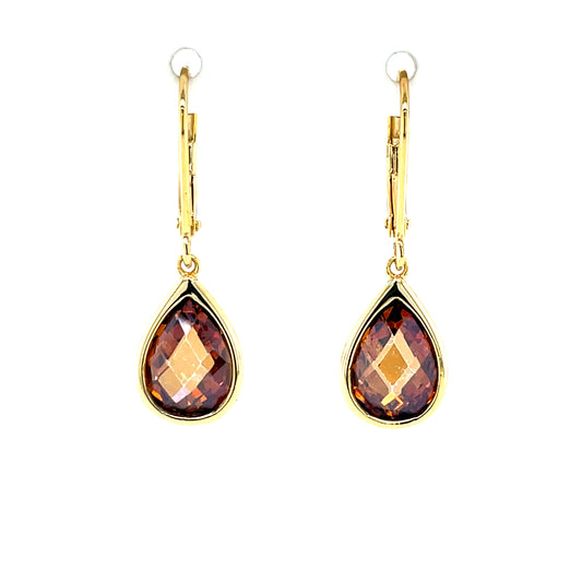 Gold-plated Silver Coffee CZ Teardrop Earrings GL2302E