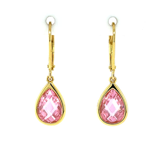 Gold-plated Silver Pink CZ Teardrop Earrings GL2305E