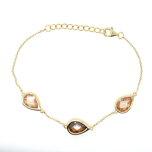 Gold-plated Silver Faceted Pear Coffee & Champagne Bracelet GL2306