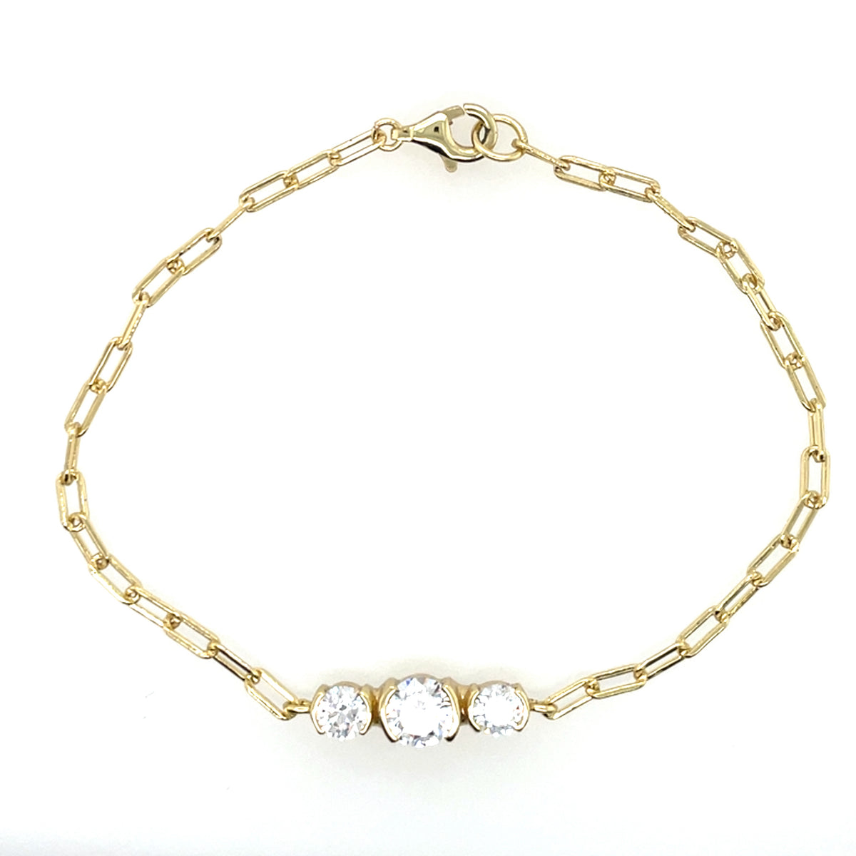 Gold-plated Silver Three CZ Paperlink Bracelet GL2317