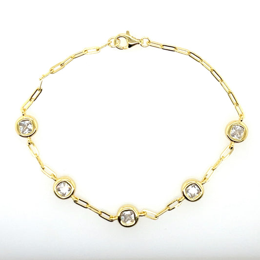 Gold-plated Silver Five CZ Paperlink Bracelet GL2323