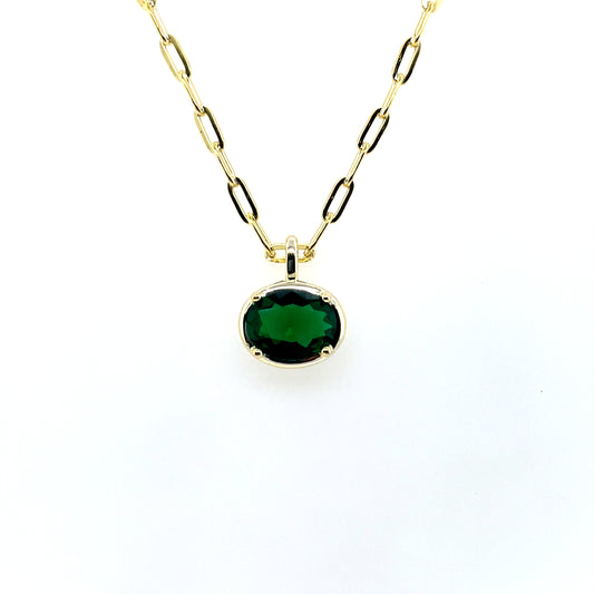 Gold Plated Silver Emerald CZ Pendant GL2334