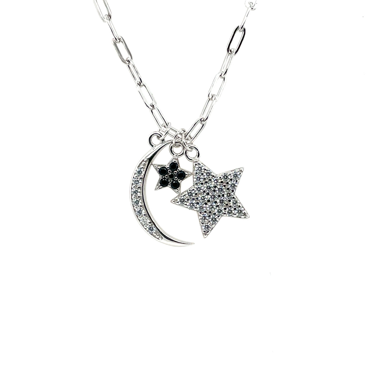 Sterling Silver CZ Moon & Stars Pendant GL2339