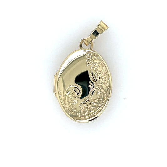 9ct Gold Oval Locket Engraved GL053