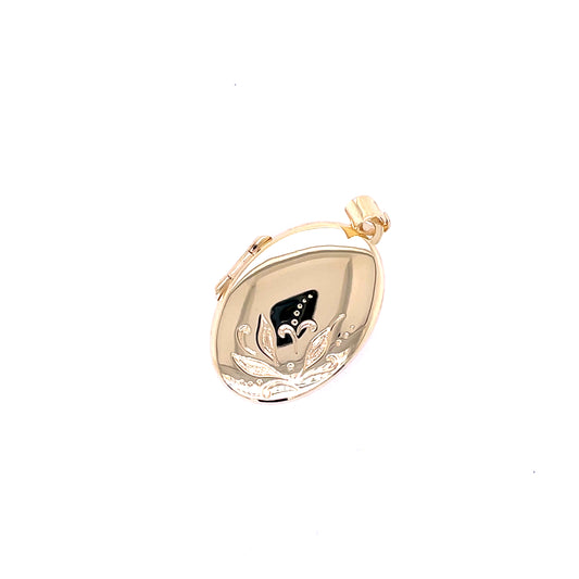 9ct Gold Oval Locket Floral Corner GL050