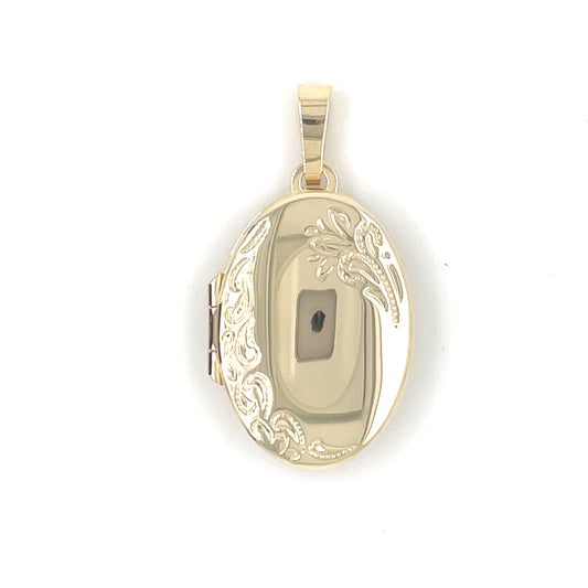 9ct Gold 23mm Oval Engraved Locket GL047