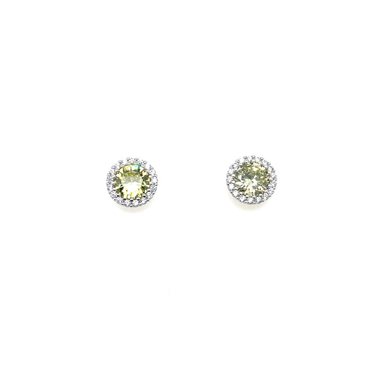 Sterling Silver Peridot CZ Halo Stud Earrings GL701E/PD