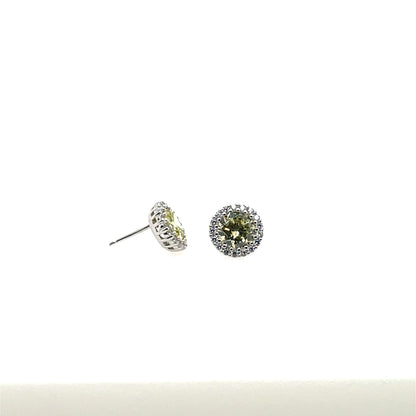 Sterling Silver Peridot CZ Halo Stud Earrings GL701E/PD