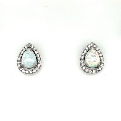 Sterling Silver Opal CZ Teardrop Stud Earrings GL847E