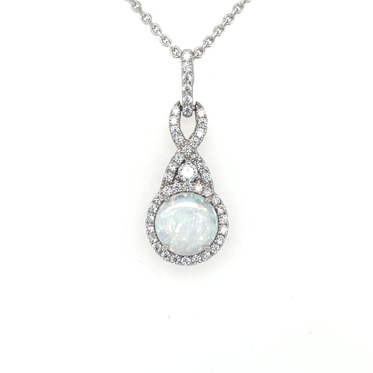 Sterling Silver Opal CZ Pendant & Earring Set GL967