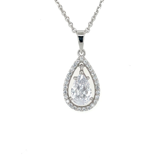 Sterling Silver CZ Teardrop Pendant GL977