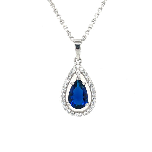 Sterling Silver Blue CZ Teardrop Pendant GL978