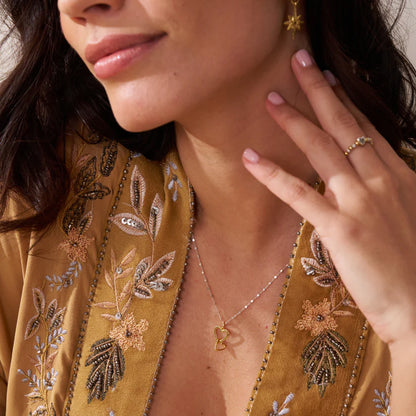 ChloBo Mixed Metal Delicate Cube Chain Interlocking Heart Necklace