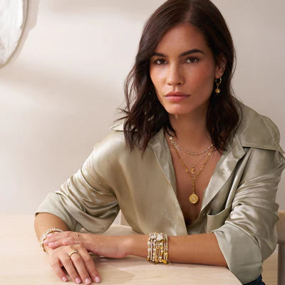 ChloBo Mixed Metal Delicate Cube Chain Starry Moon Necklace