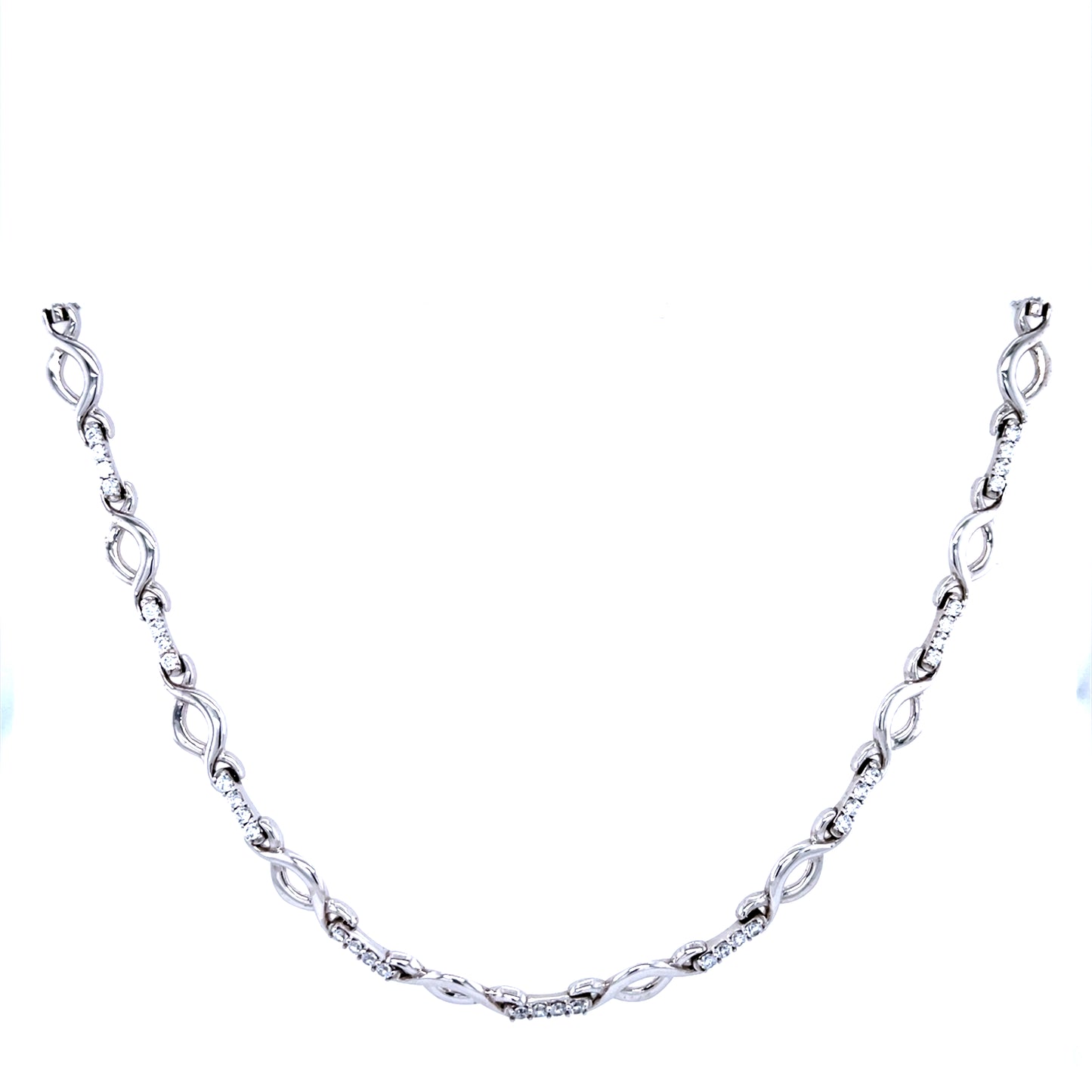 9ct White Gold CZ Twist Link Necklet GN010
