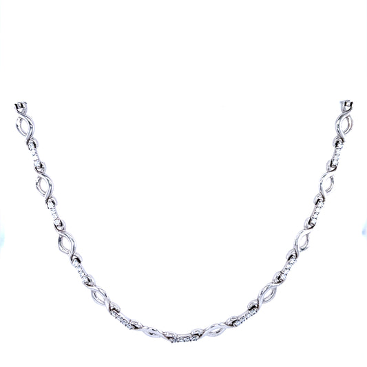 9ct White Gold CZ Twist Link Necklet GN010