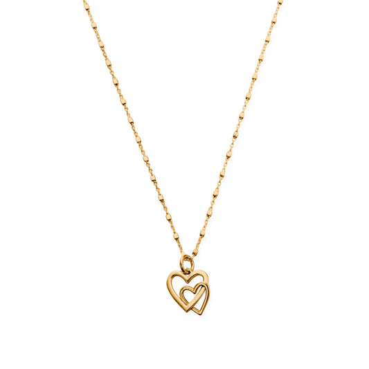 ChloBo Delicate Cube Chain Interlocking Love Heart Necklace Gold tone