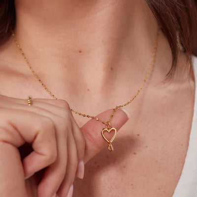 ChloBo Delicate Cube Chain Interlocking Love Heart Necklace Gold tone