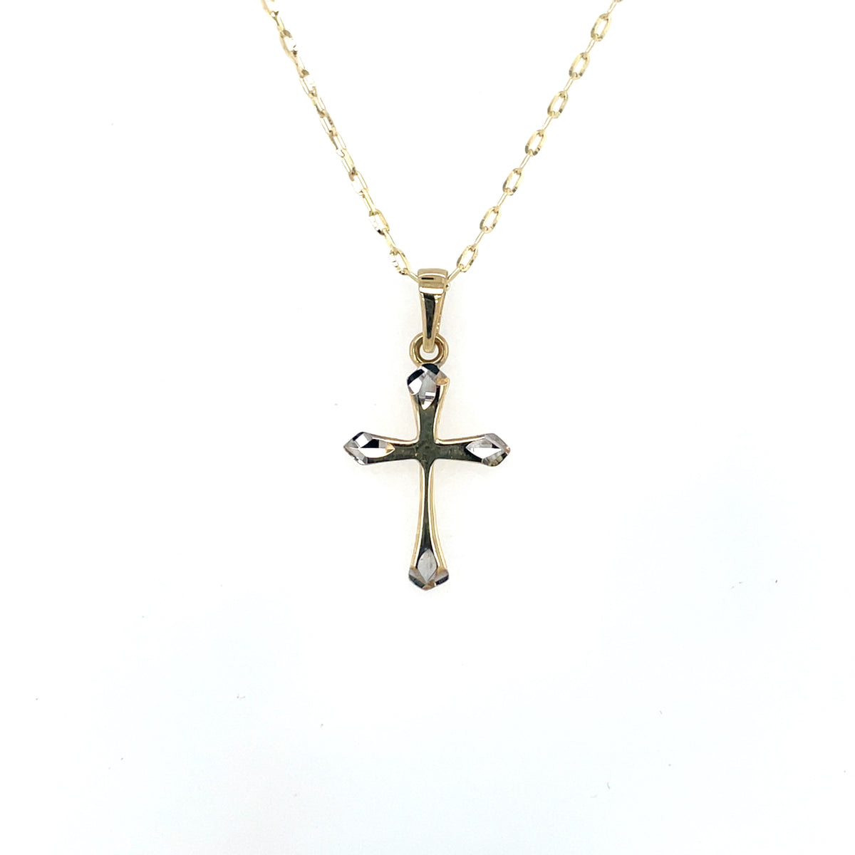 9ct Gold Small Plain Cross White Tips GP875