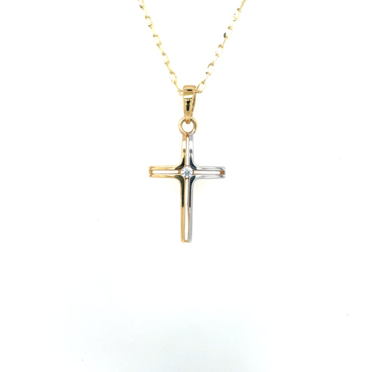 9ct Gold 2 Tone CZ Cross GPZ464