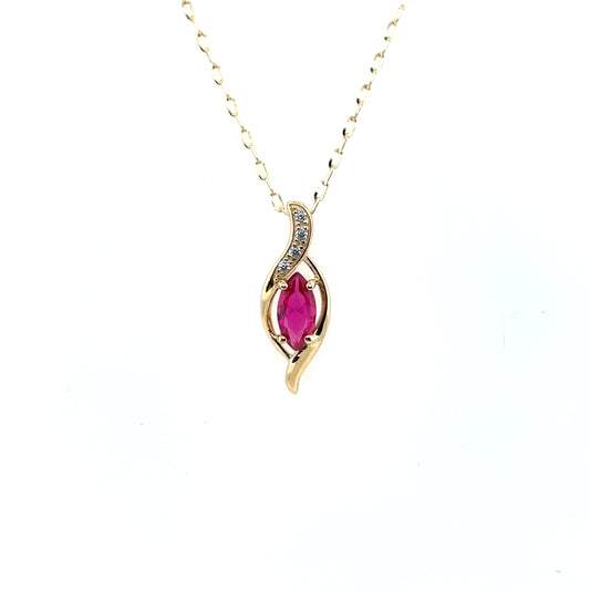 9ct Gold Syn Ruby & CZ Marquise Pendant GPR47