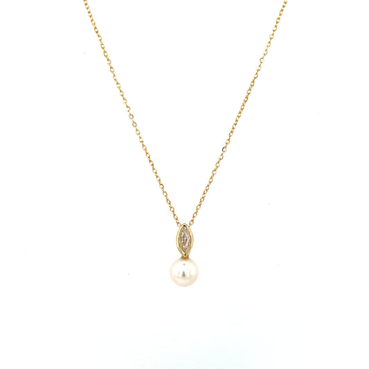9ct Gold Dainty Freshwater Pearl & CZ Pendant GPX202
