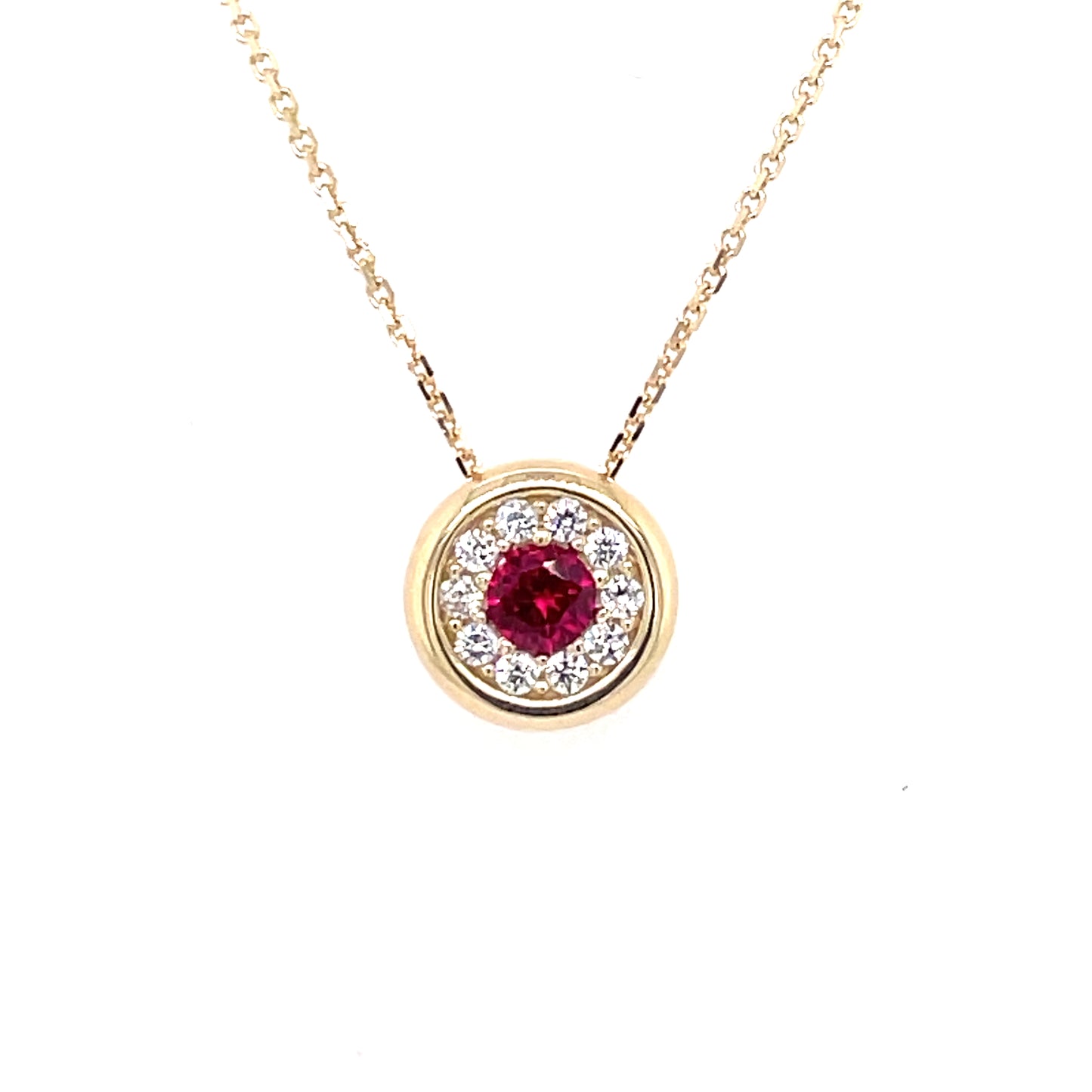 9ct Gold 7mm Ruby CZ Round Halo Pendant GPR45