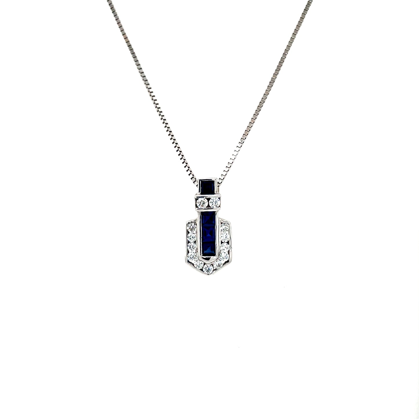 9ct White Gold Sapphire CZ Deco Style Pendant GPS71
