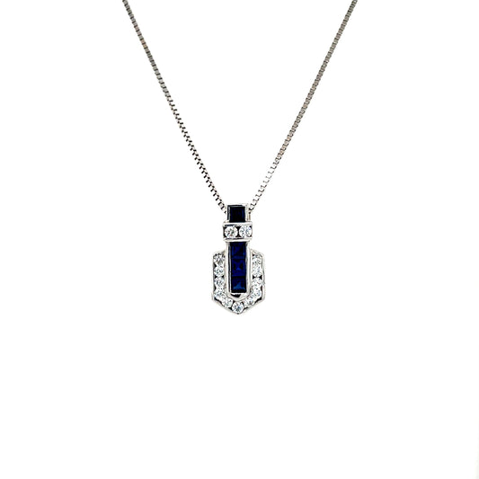 9ct White Gold Sapphire CZ Deco Style Pendant GPS71
