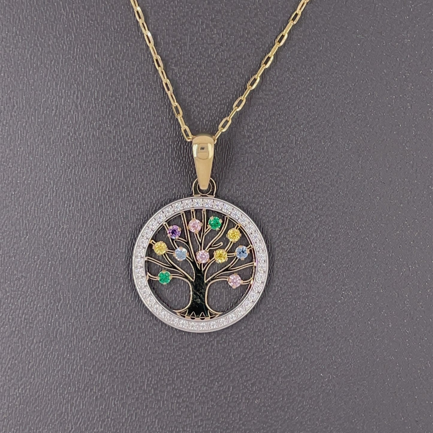 9ct Gold CZ Colour Tree of Life Pendant GPZ400