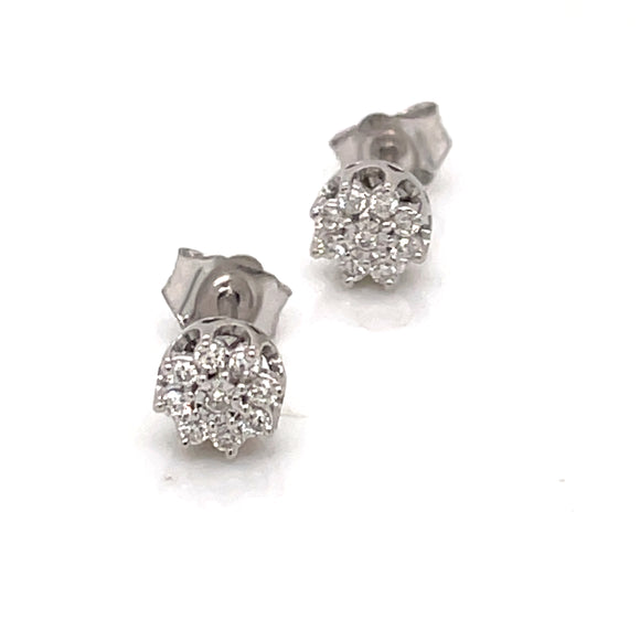 9ct White Gold Diamond 0.15ct Star Cluster Stud Earrings DE122