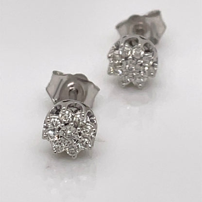 9ct White Gold Diamond 0.15ct Star Cluster Stud Earrings DE122