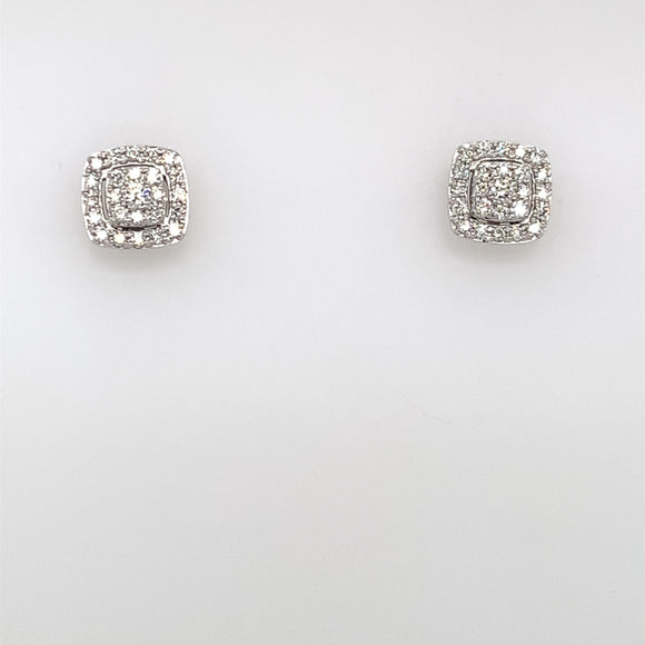 9ct White Gold Diamond 0.30ct Cushion Halo Stud Earrings DE117