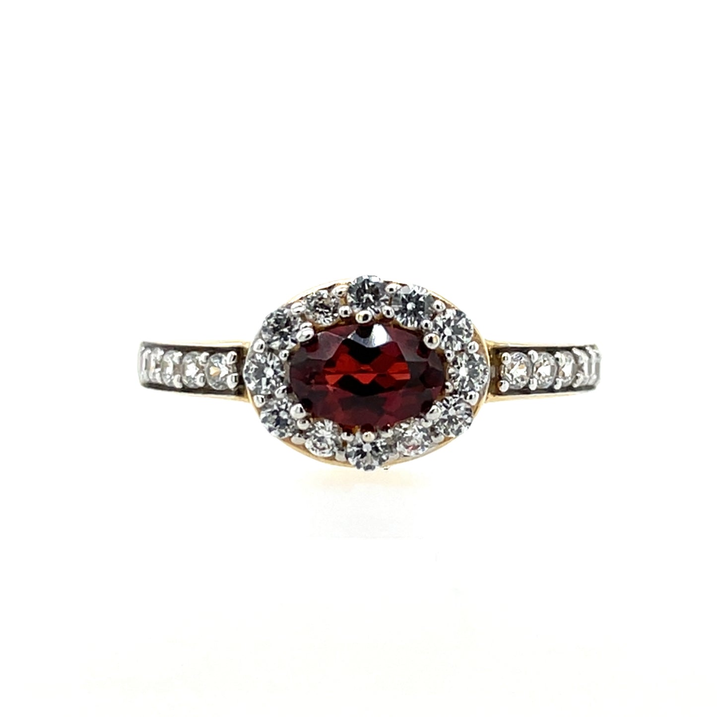 9ct  Gold Garnet & CZ Oval Halo Ring GRX112