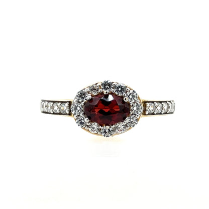9ct  Gold Garnet & CZ Oval Halo Ring GRX112
