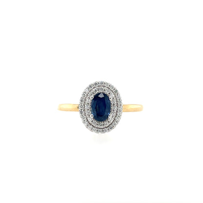 9ct Gold Sapphire & Diamond Double Cluster Ring GRS280