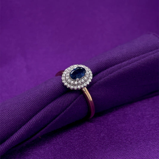 9ct Gold Sapphire & Diamond Double Cluster Ring GRS280