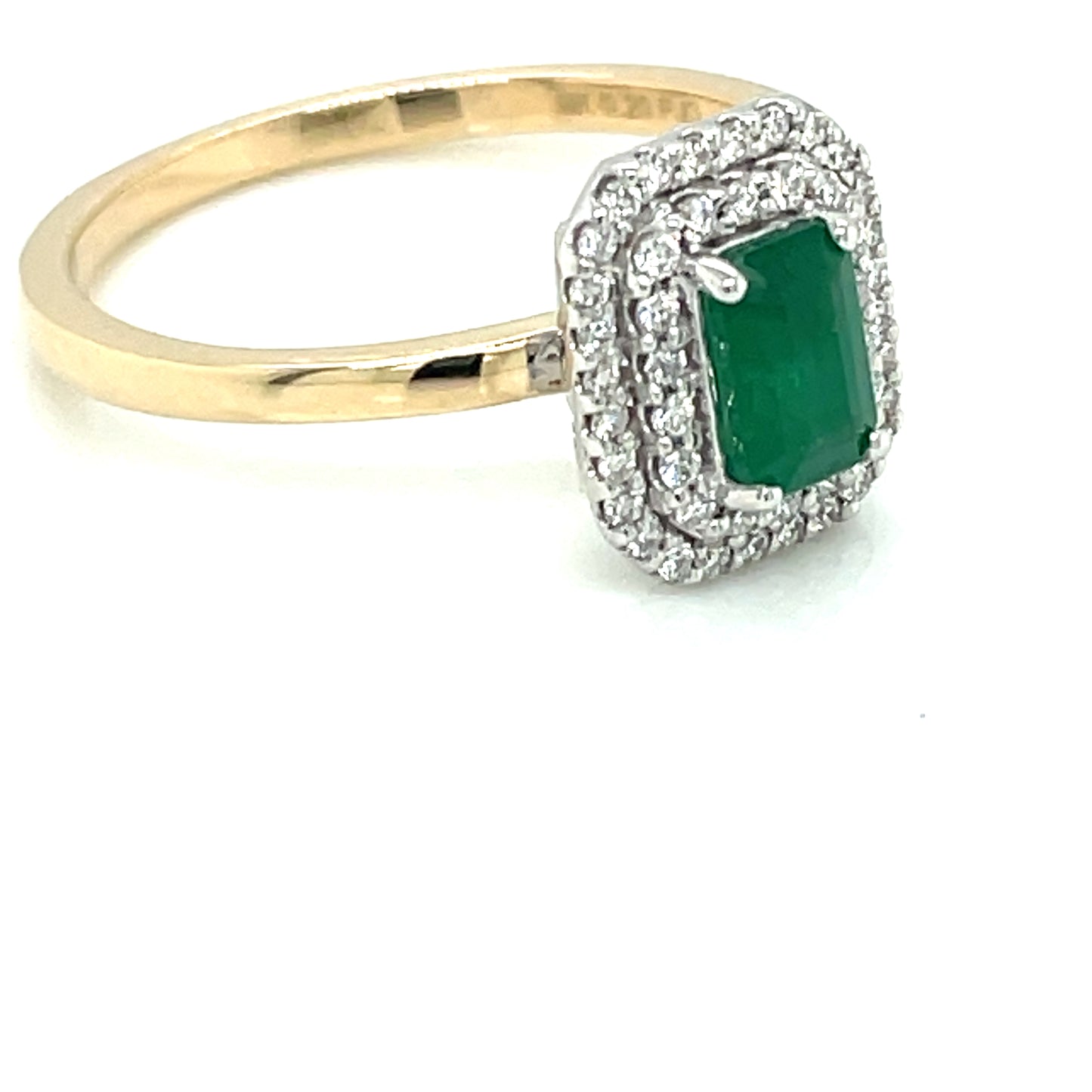 9ct Gold Emerald & Diamond 0.20ct Rectangular Double Halo Ring GRE126