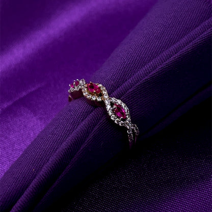 9ct Gold Ruby Marquise  & CZ Twist Ring GRR080