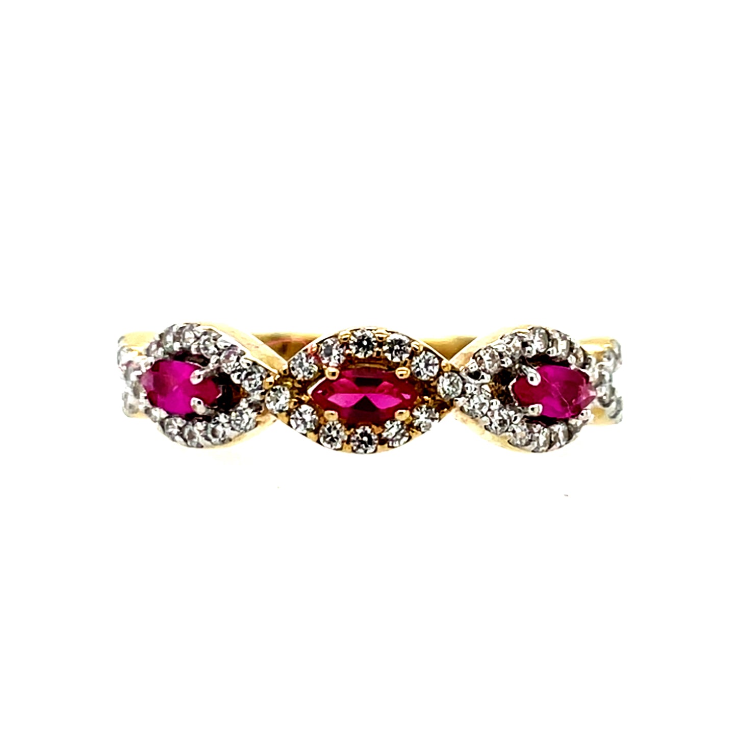 9ct Gold Ruby Marquise  & CZ Twist Ring GRR080